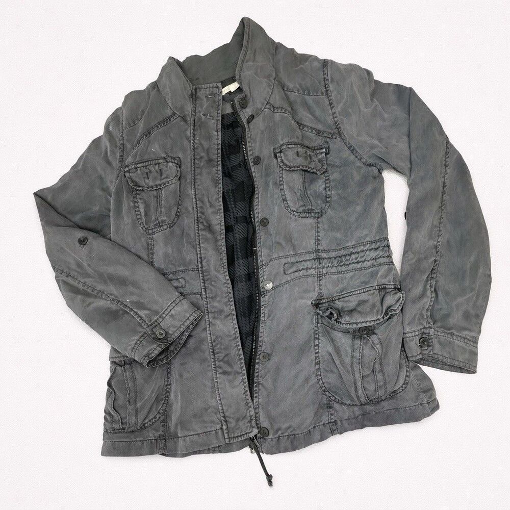 Peyton Jensen Women’s Utility Field Jacket Gray Lyocell Plaid Lined Size L